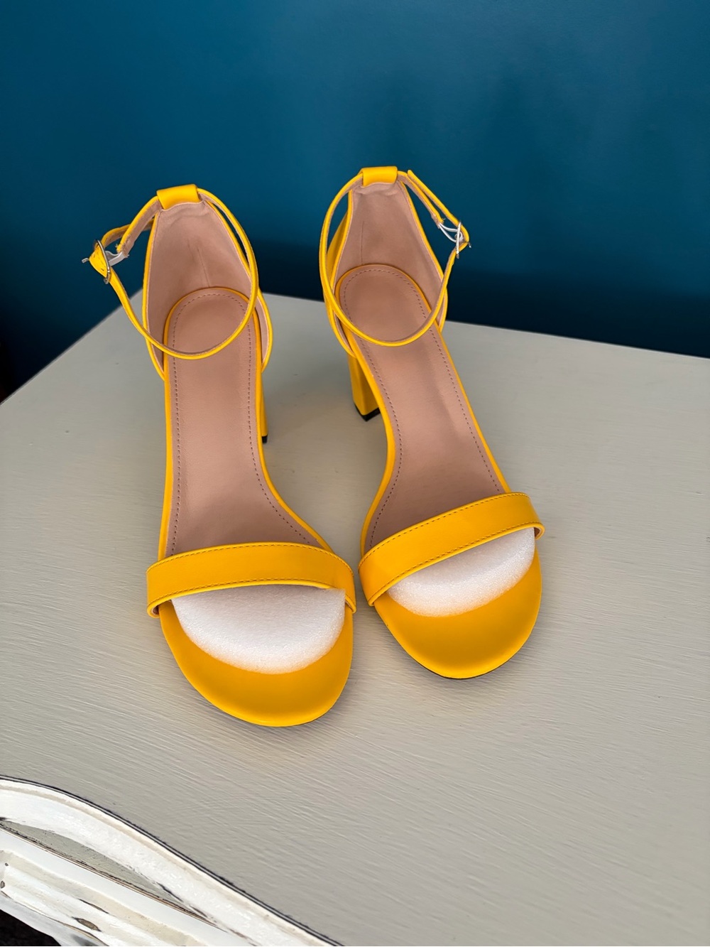 SHEIN Yellow Ankle-Strap Block Heel Sandals